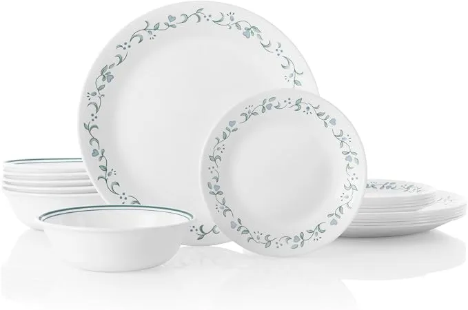 סט כלי אוכל Corelle ל-6 סועדים — 18 חלקים מזכוכית תלת-שכבתית, דוגמת Country Cottage