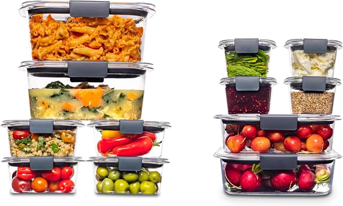 סט 24 חלקים של מיכלי אחסון אטומים למזון Rubbermaid Brilliance, 12 מיכלים עם מכסים