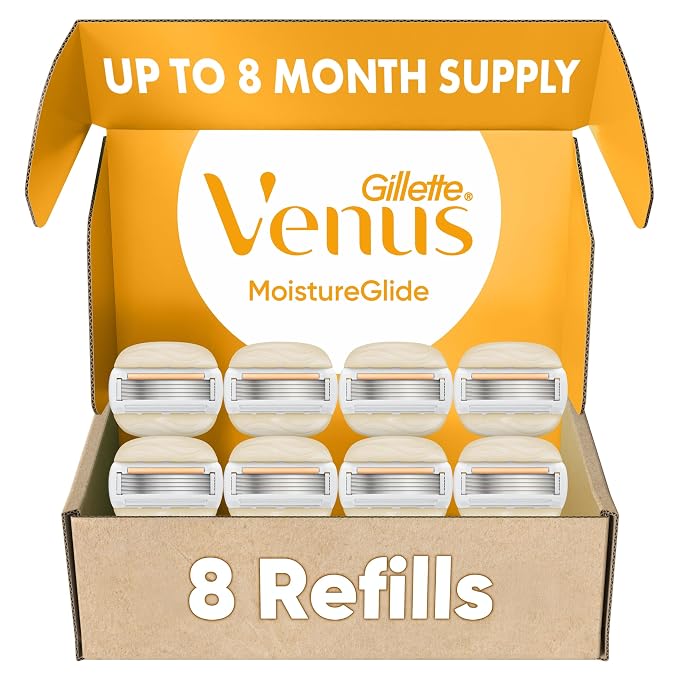 מארז 8 סכיני גילוח להחלפה של ג'ילט ונוס MoistureGlide עם פסי ג'ל