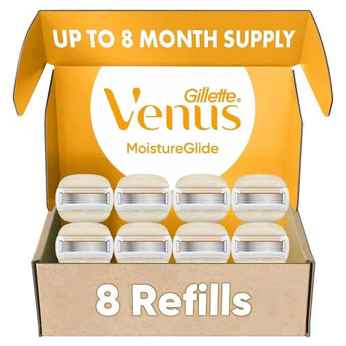 מארז 8 סכיני גילוח להחלפה של ג'ילט ונוס MoistureGlide עם פסי ג'ל