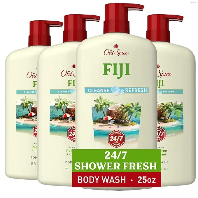 מארז 4 בקבוקי ג'ל רחצה לגברים, 739 מ"ל כל אחד, של Old Spice בניחוח Fiji