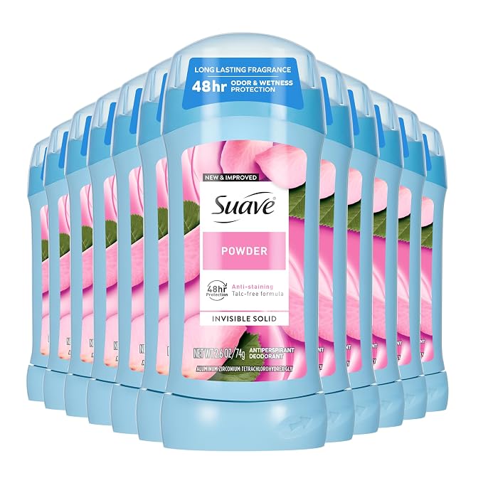 Suave – מארז 12 סטיקים דאודורנט נגד הזעה לנשים, בניחוח פודרה