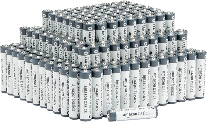 150 סוללות AAA אלקליין של Amazon Basics, בחיי מדף של 5 שנים