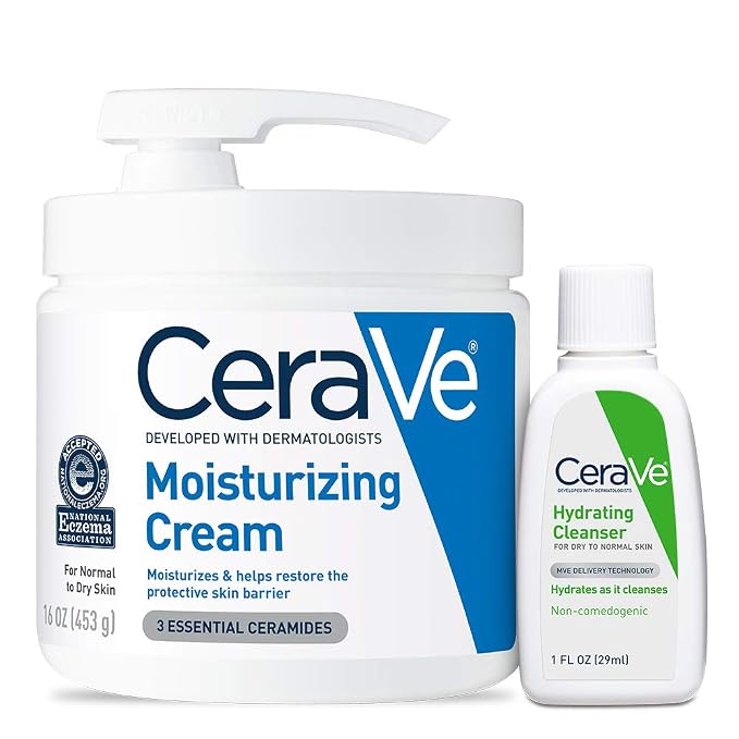 סט CeraVe: קרם לחות לעור יבש (453 גרם) + תכשיר ניקוי פנים לנסיעות