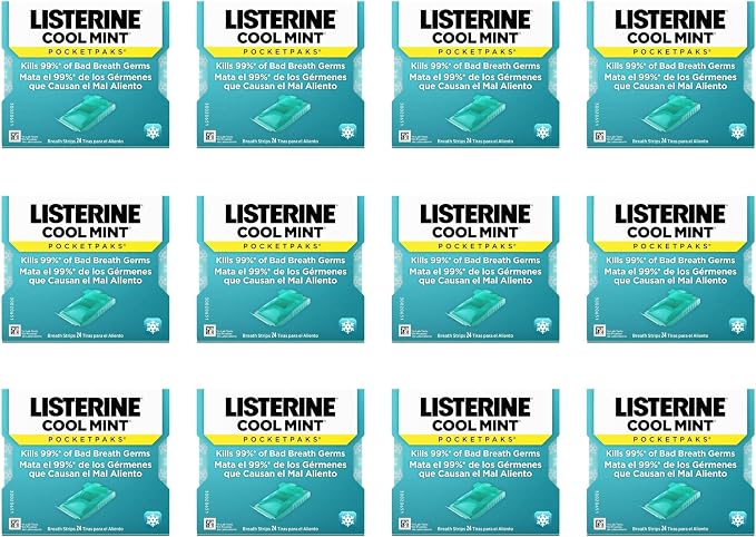 12 מארזי פסים לרענון הפה Listerine PocketPaks בטעם מנטה