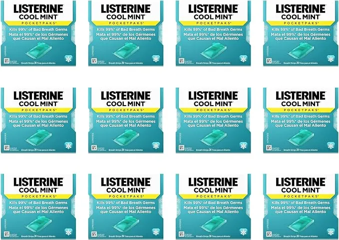 12 מארזי פסים לרענון הפה Listerine PocketPaks בטעם מנטה
