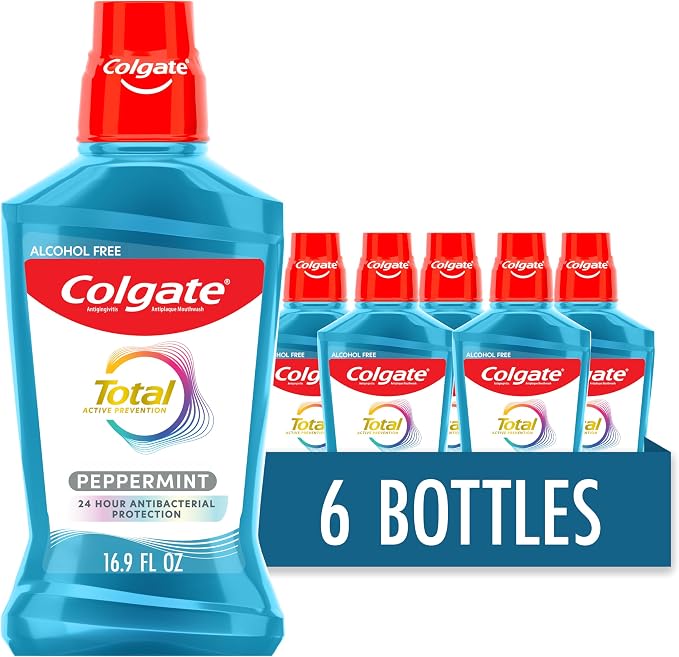 6 בקבוקי מי פה Colgate Total ללא אלכוהול בטעם מנטה, 500 מ"ל כל אחד