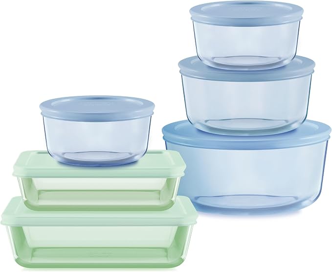 Pyrex סט 6 קופסאות זכוכית לאחסון מזון עם מכסים (12 חלקים)