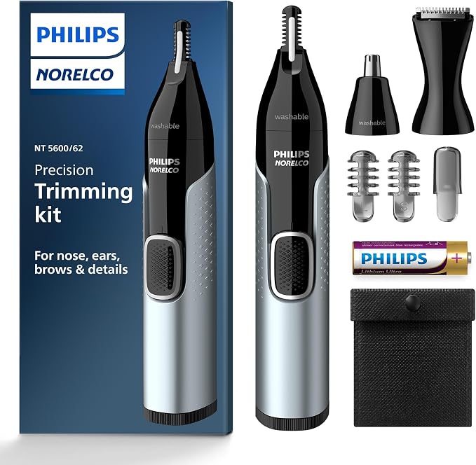 קוצץ שיער לאף ולאוזניים מסדרה 5000 של Philips Norelco, עם ראש דיוק ומסרקים לגבות