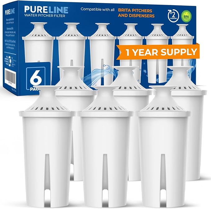 מארז 6 פילטרים תואמים לקנקני Brita האמריקאיים, מספיק לשנה של סינון