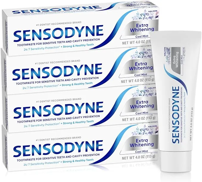 מארז 4 משחות שיניים של Sensodyne Extra Whitening לשיניים רגישות, בטעם מנטה