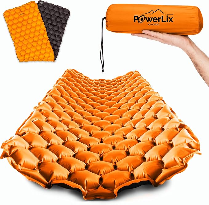 מזרן שטח מתנפח וקל במיוחד של POWERLIX, לקמפינג ולטיולים, כולל שק ניפוח