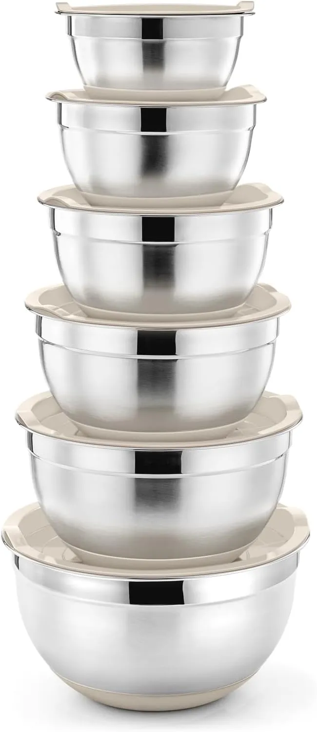 סט 6 קערות ערבוב ואחסון מקצועיות של P&P CHEF עם מכסים אטומים הרמטית