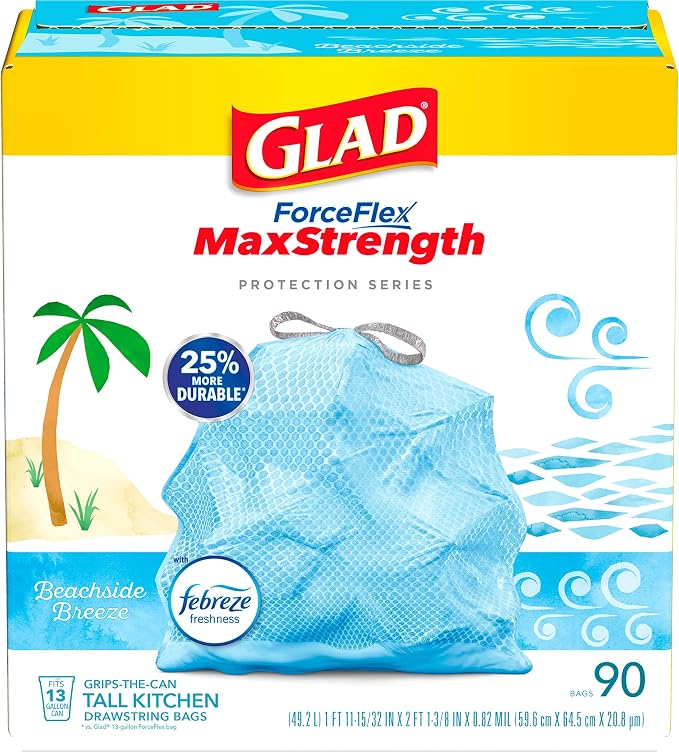 90 שקיות אשפה גבוהות למטבח Glad ForceFlex MaxStrength