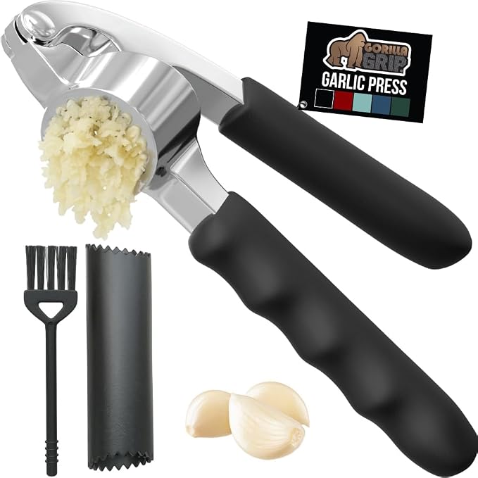 כותש שום Gorilla Grip עם קולף סיליקון ומברשת ניקוי