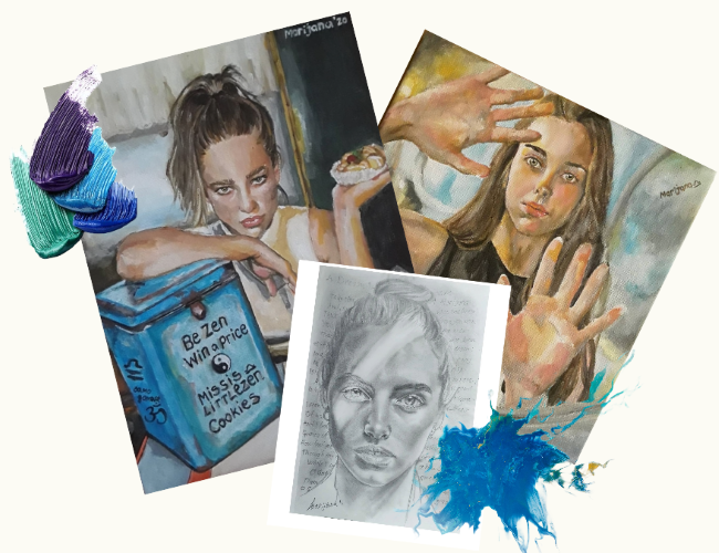 A few paintings of artist and color palette