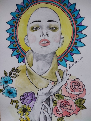 Fashion illustration of a Tibetan nun