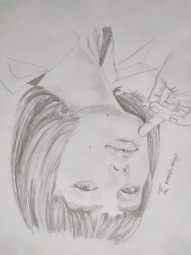 Portrait of young woman with long bob frisur