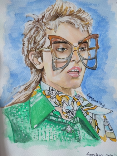 Fahion illustration of woman with butterfly sunglasses