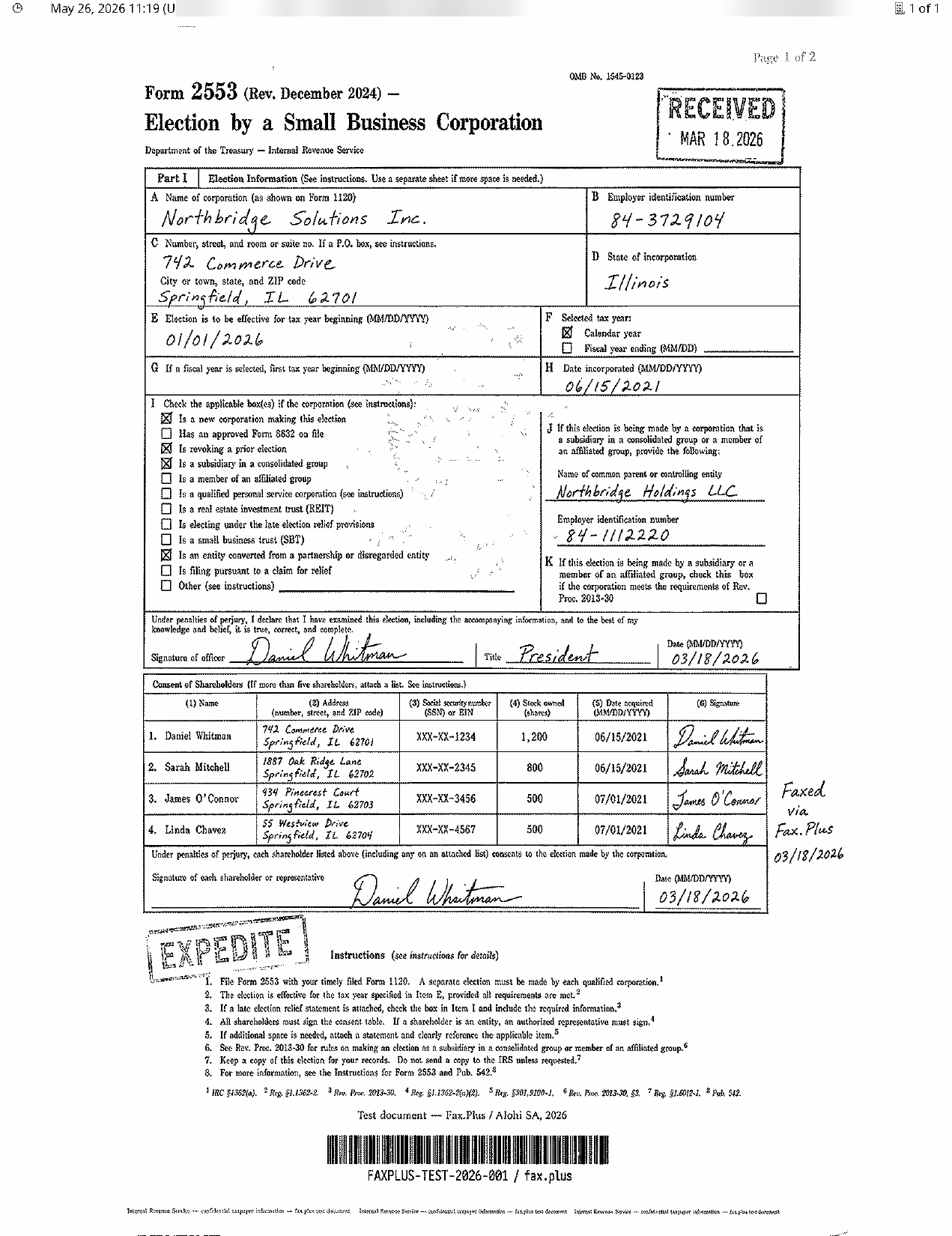 FAX.PLUS Standard fax quality sample