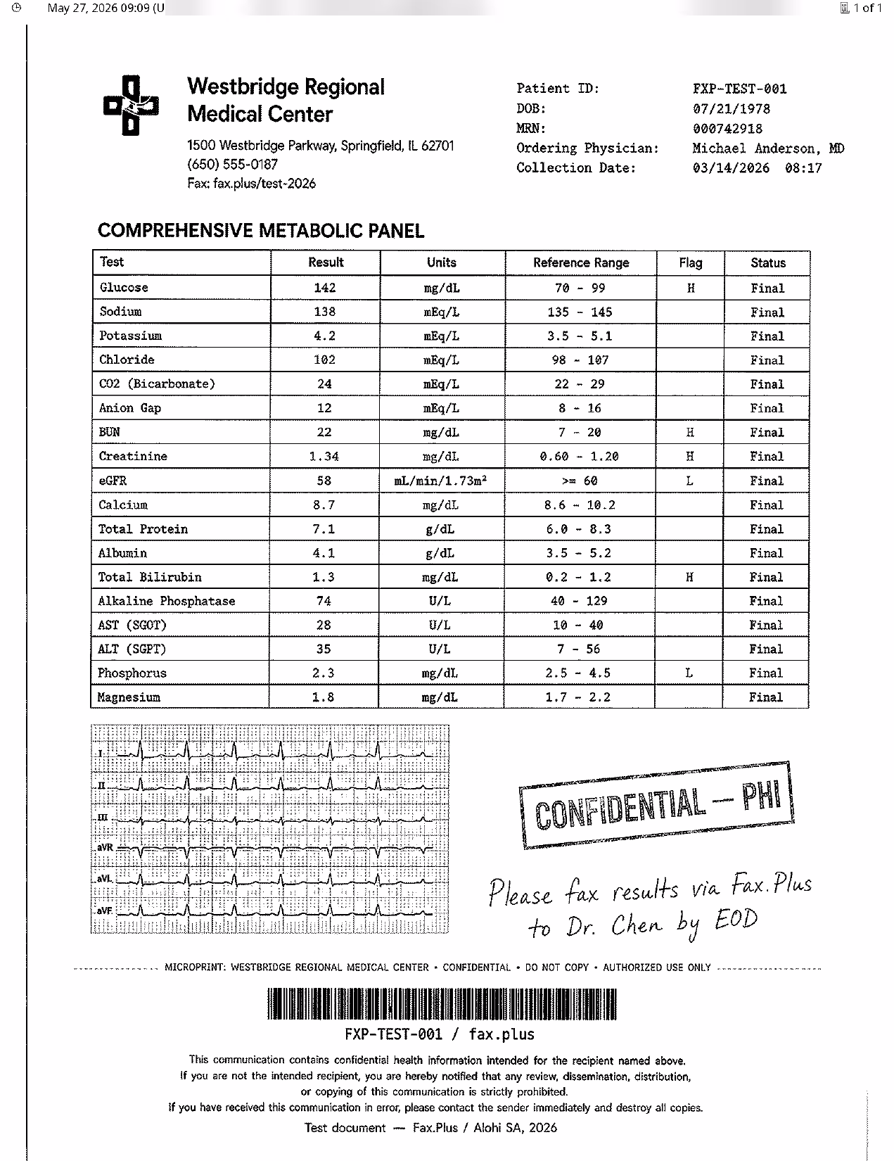 FAX.PLUS Standard fax quality sample