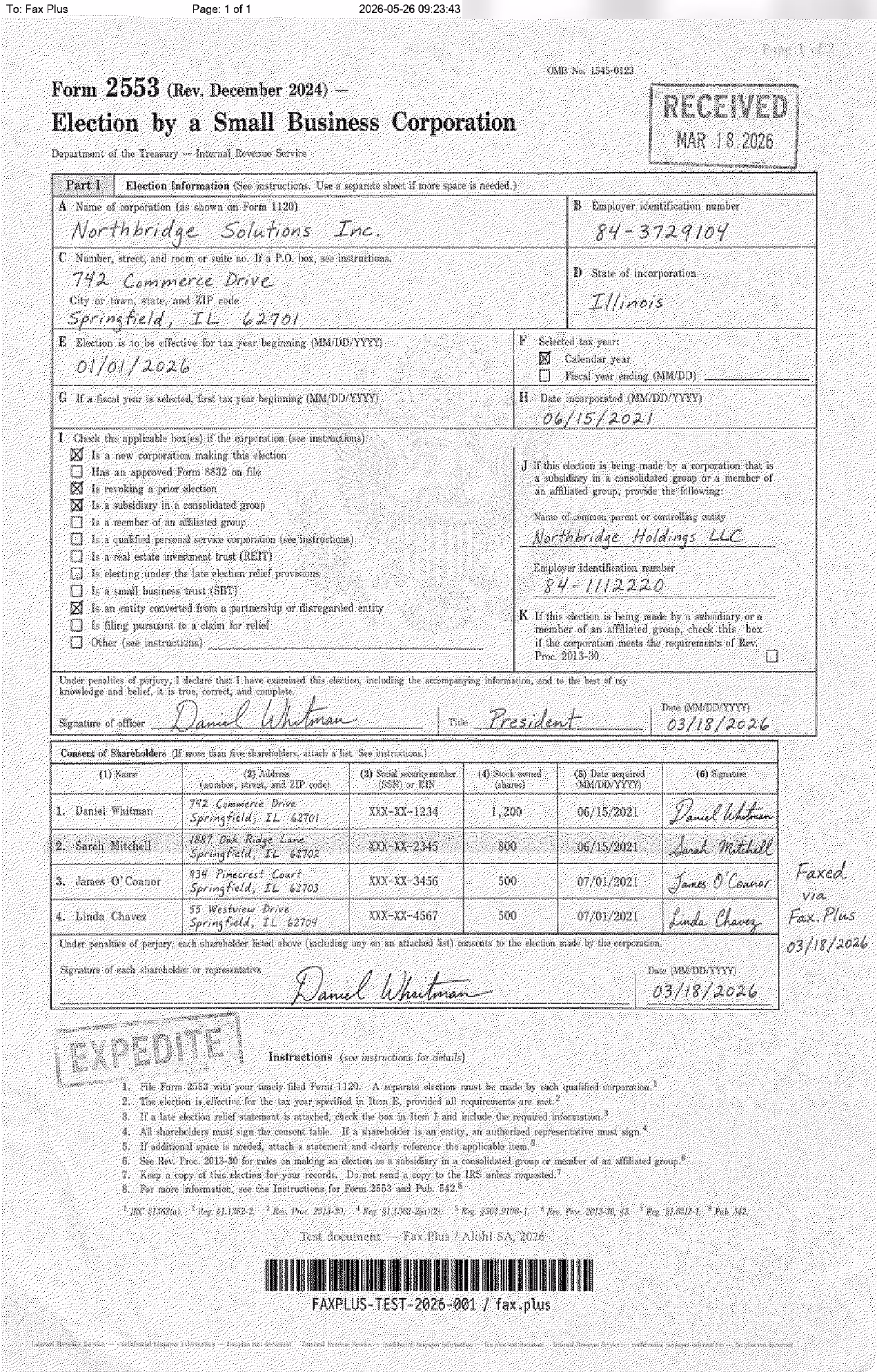 eFax Fine fax quality sample