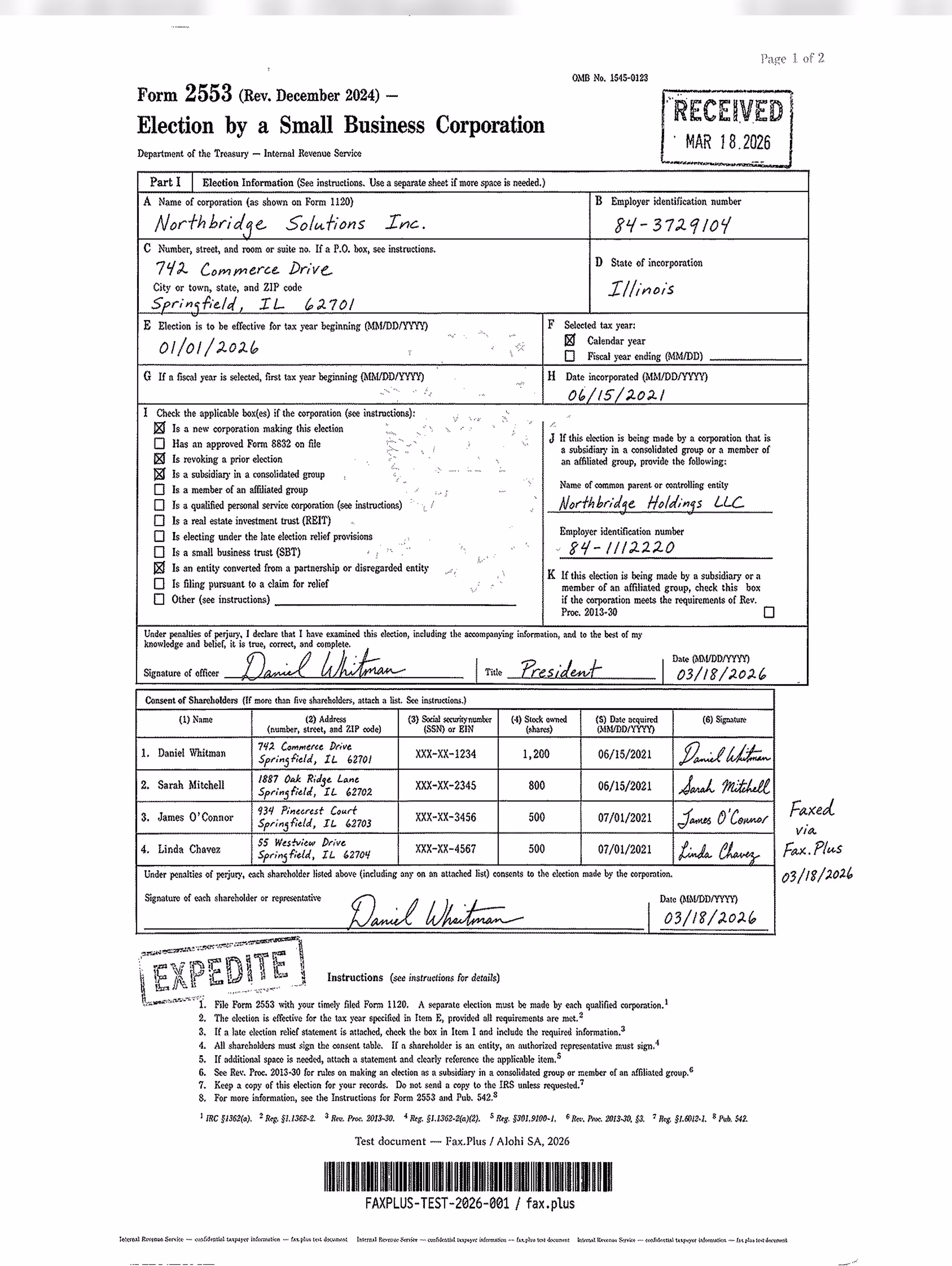 FAX.PLUS Standard fax quality sample