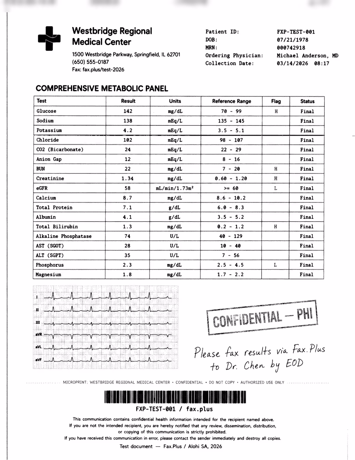 Dropbox Fax high resolution healthcare document fax sample