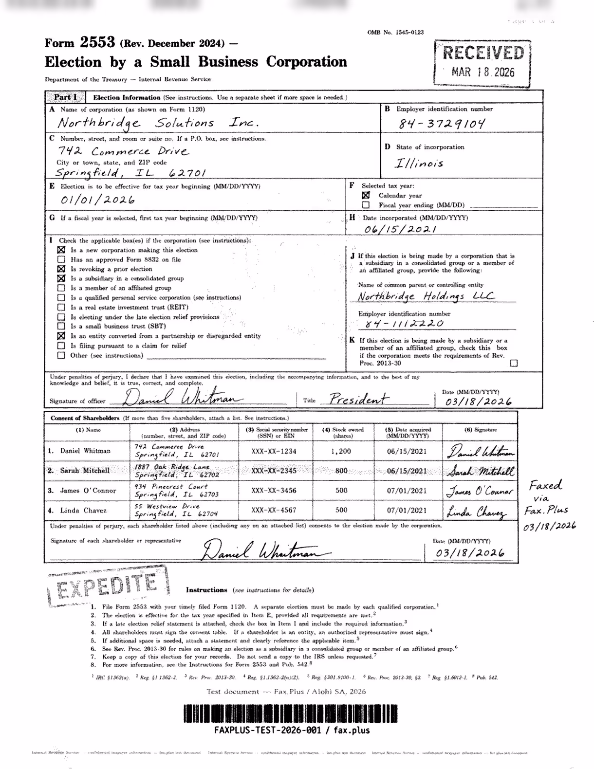 Dropbox Fax high resolution IRS form fax sample