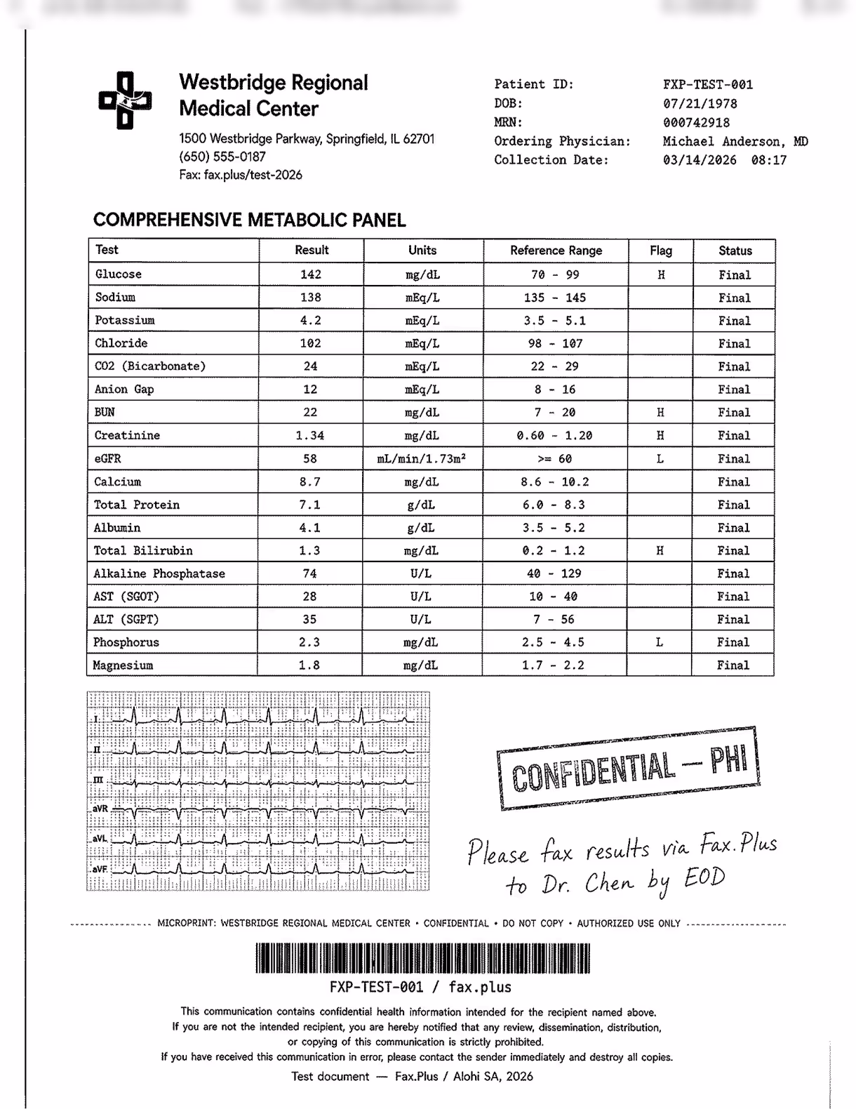 FAX.PLUS standard quality healthcare document fax sample