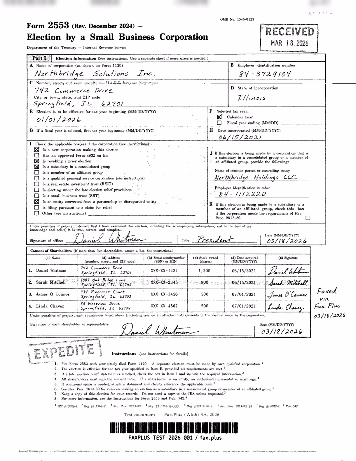 Dropbox Fax standard quality IRS form fax sample