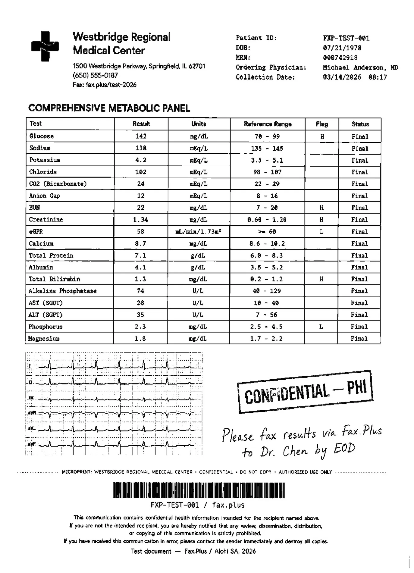 ComFax standard quality healthcare document fax sample