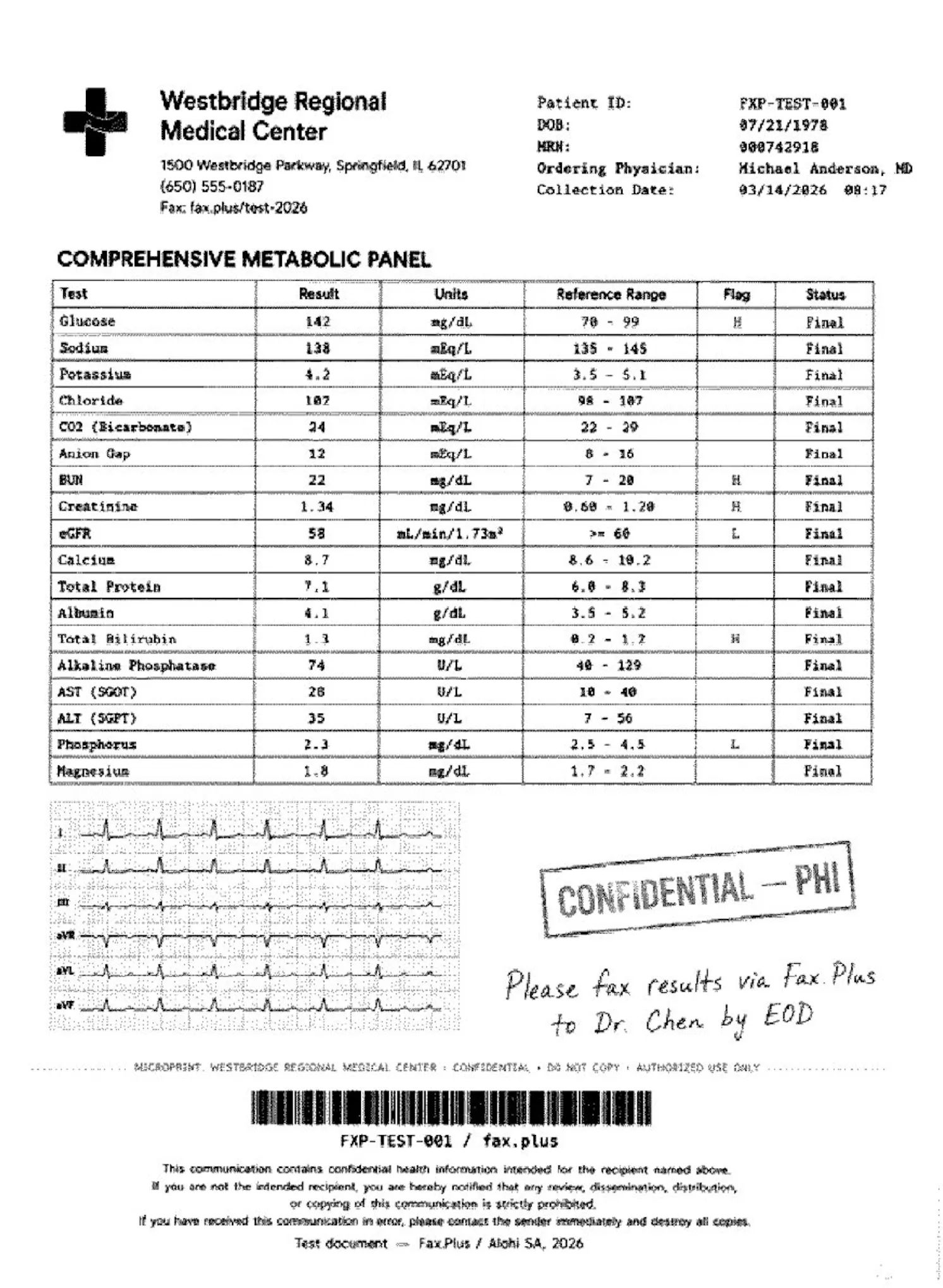 FaxZero standard quality healthcare document fax sample