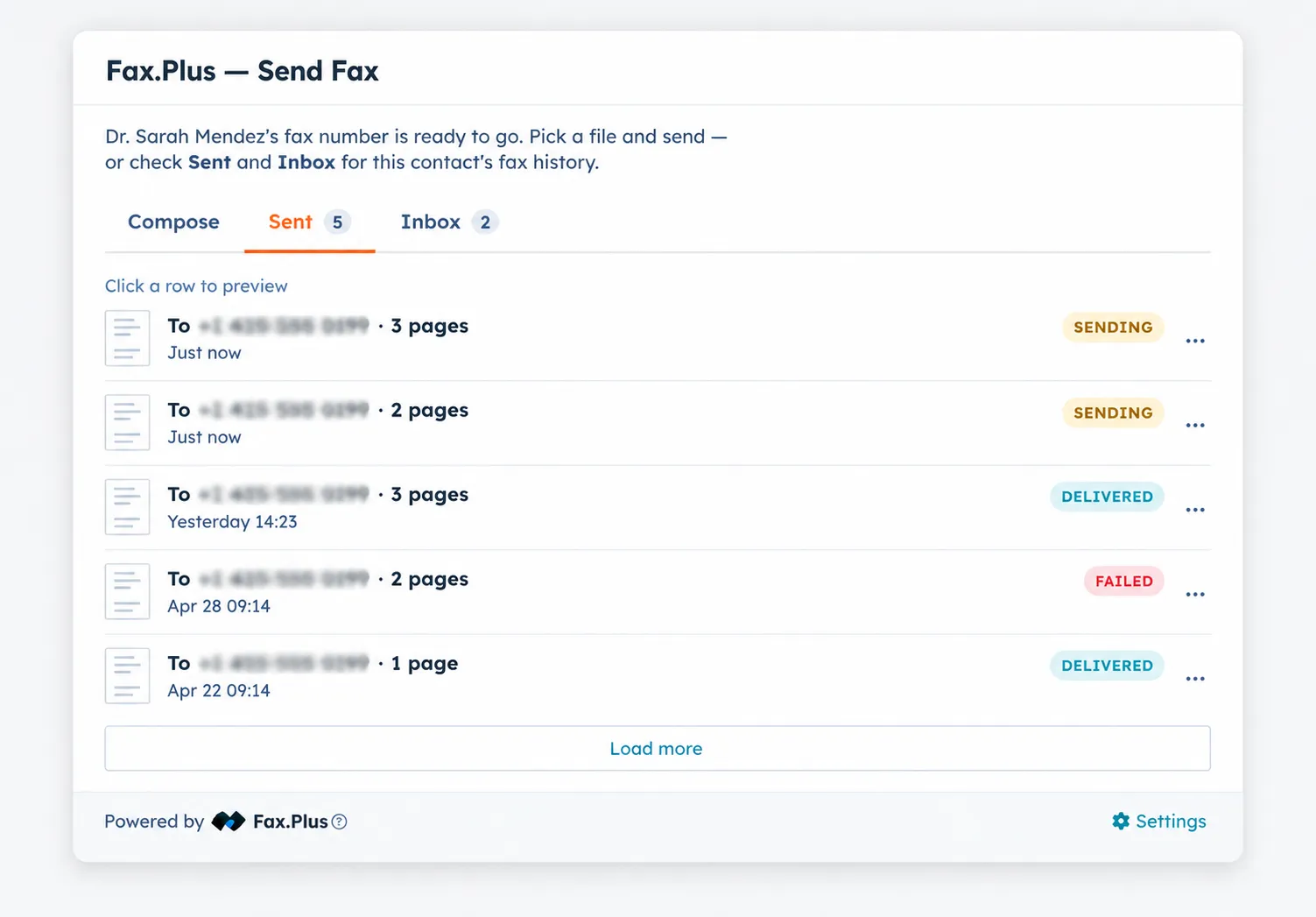 fax received in hubspot