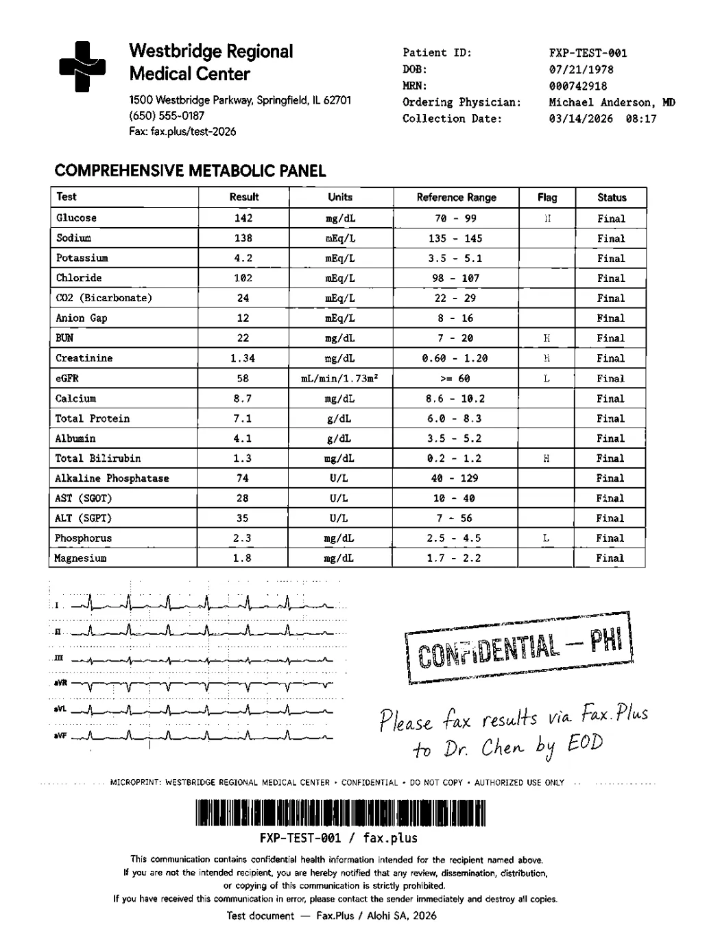 Documo standard quality healthcare lab results fax sample
