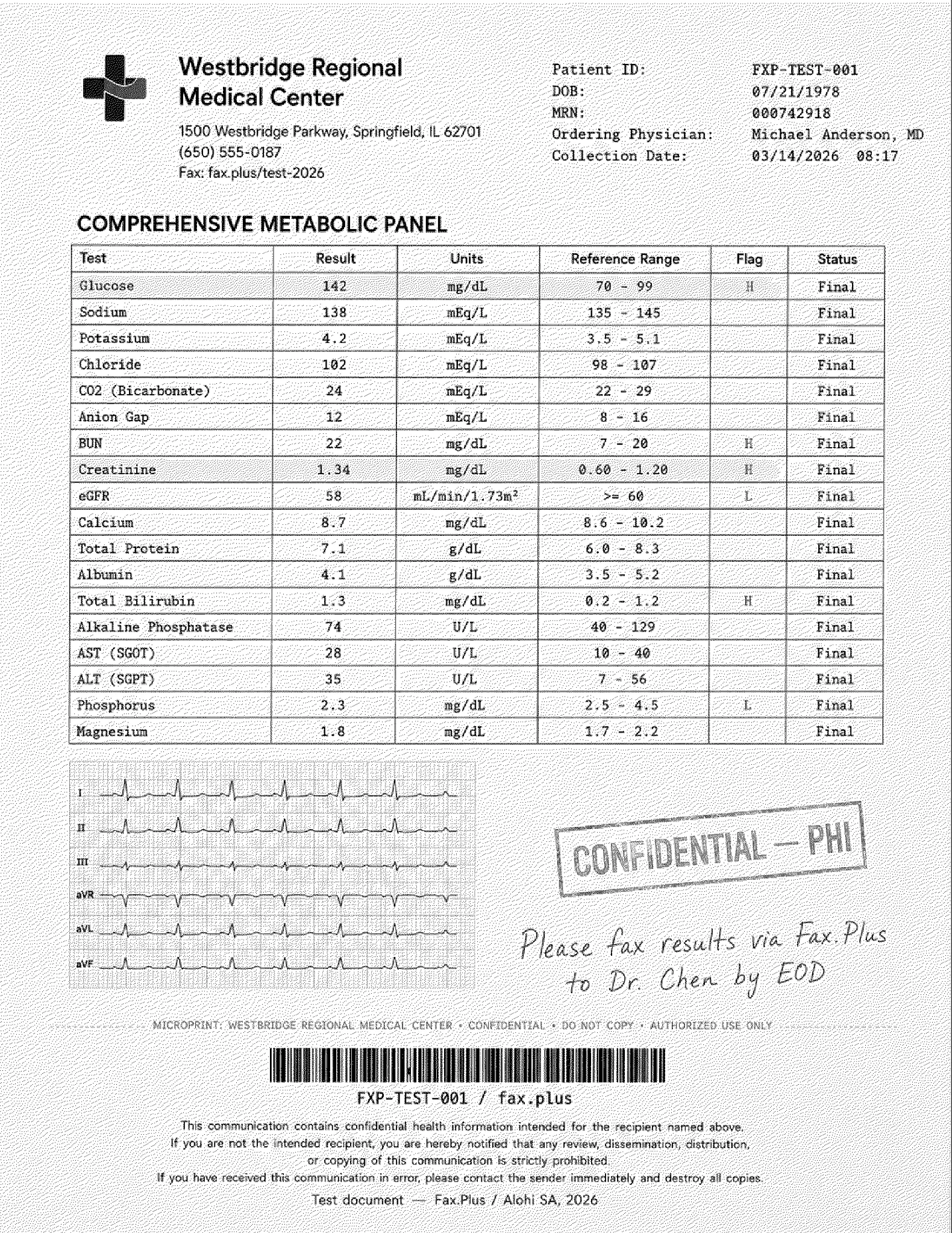 MyFax fine quality healthcare lab results fax sample