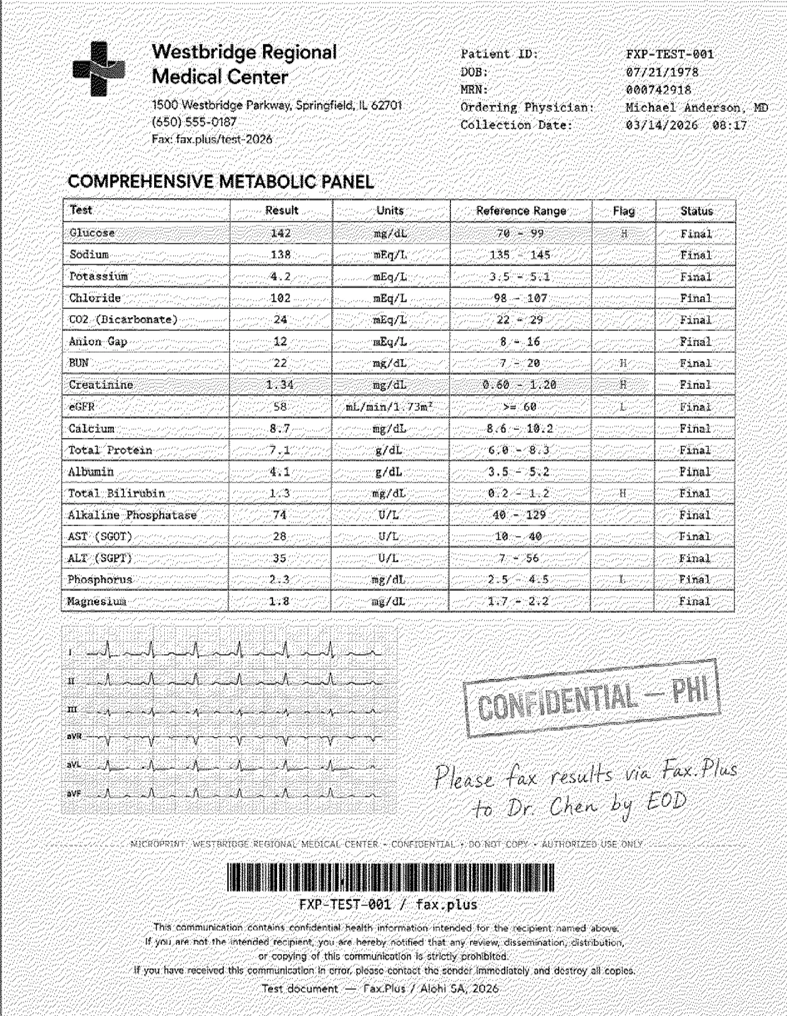 MyFax standard quality healthcare lab results fax sample