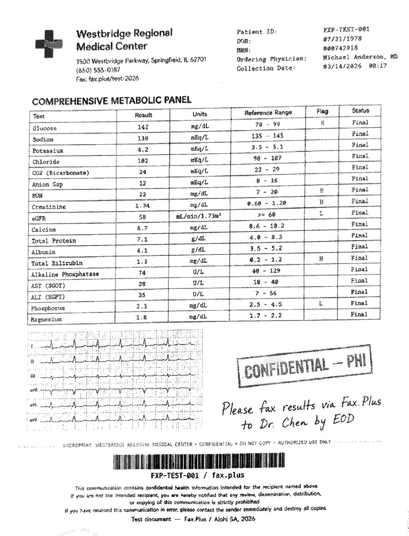 mFax healthcare mobile scan quality test fax sample