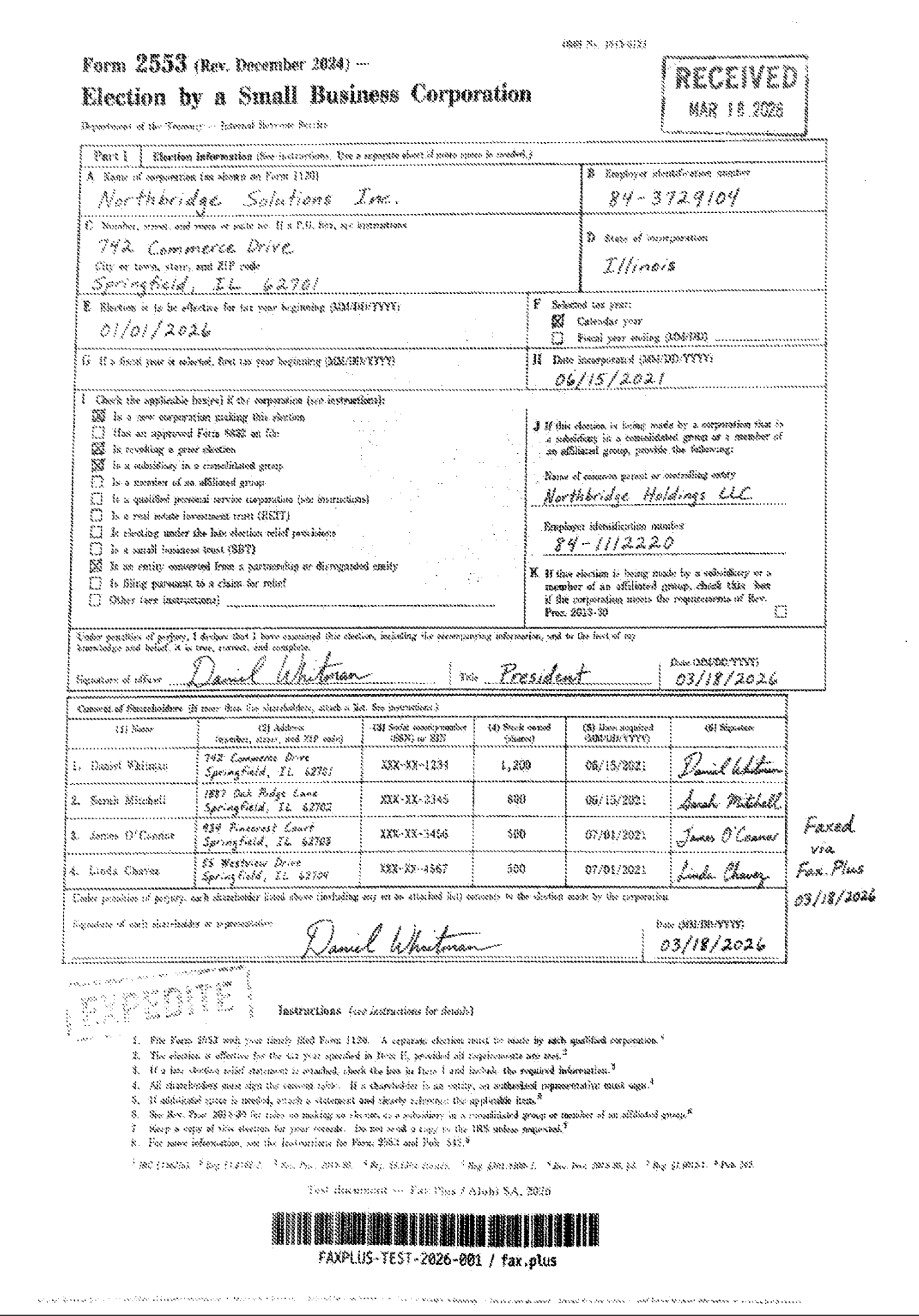 mFax IRS mobile scan quality test fax sample