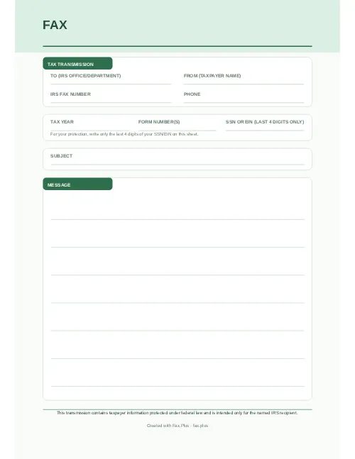 IRS Fax Cover Sheet