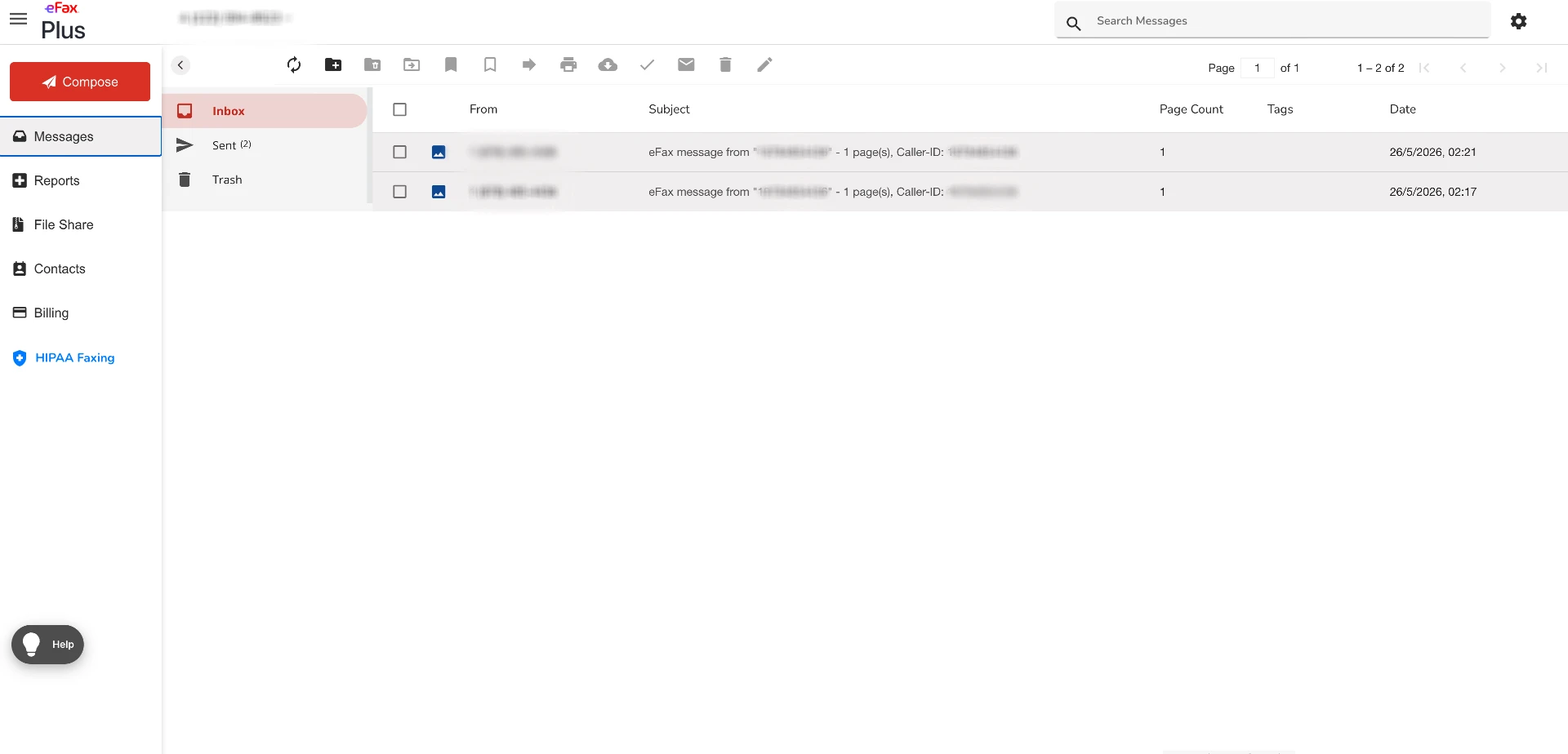 eFax new portal, tested by fax plus