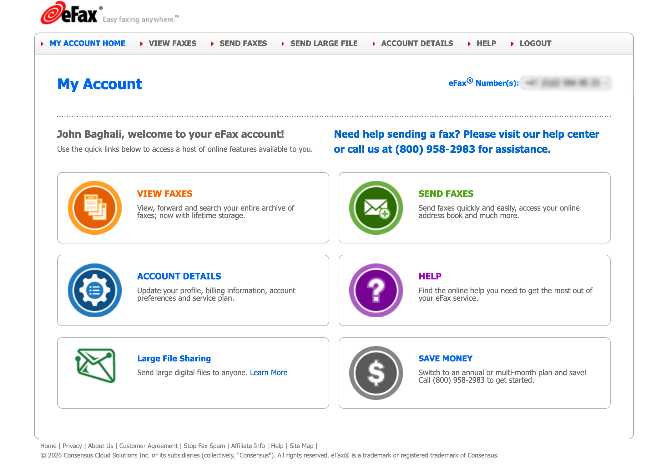 eFax legacy portal