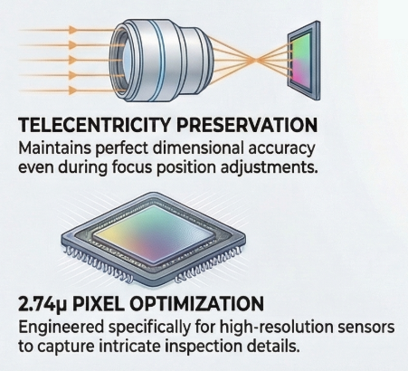LensConnect telecentric pixel optimization illustration
