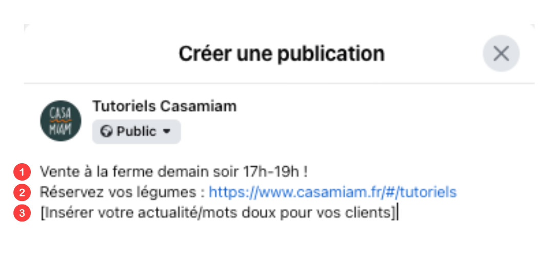 Post facebook optimal pour diffusion de la boutique