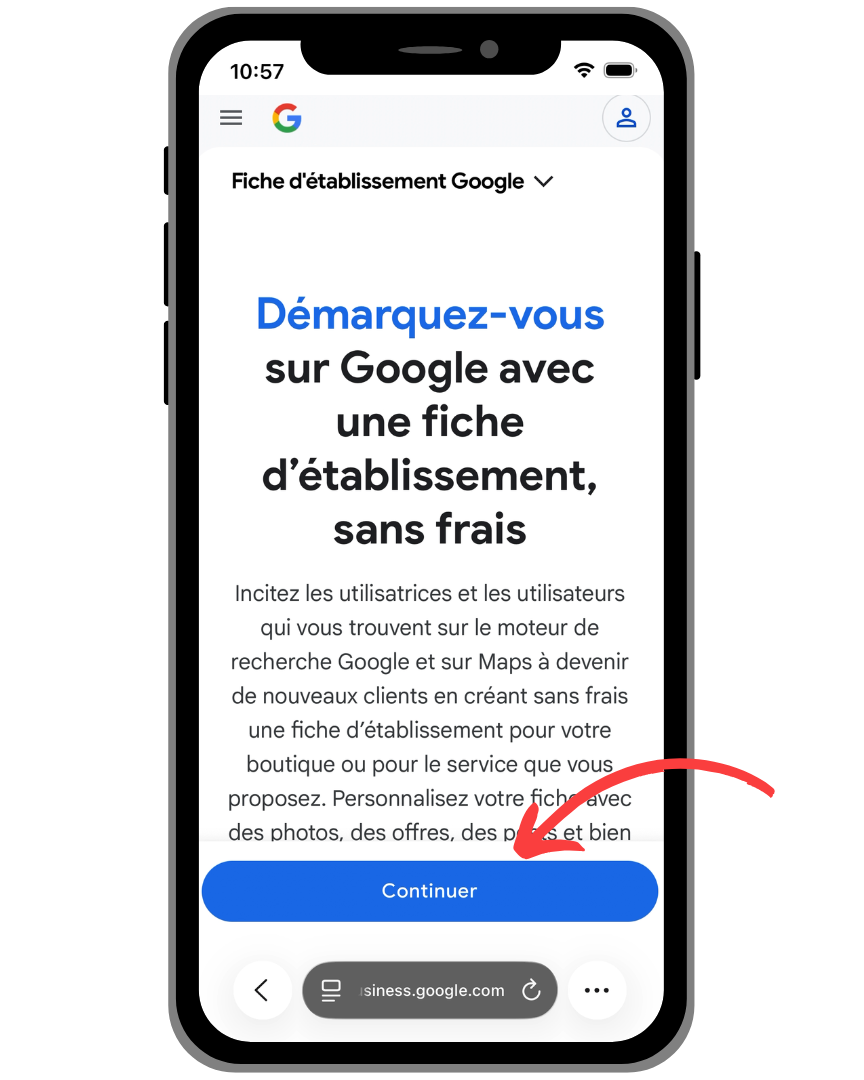 Je clique sur "Continuer" sur Google My Business