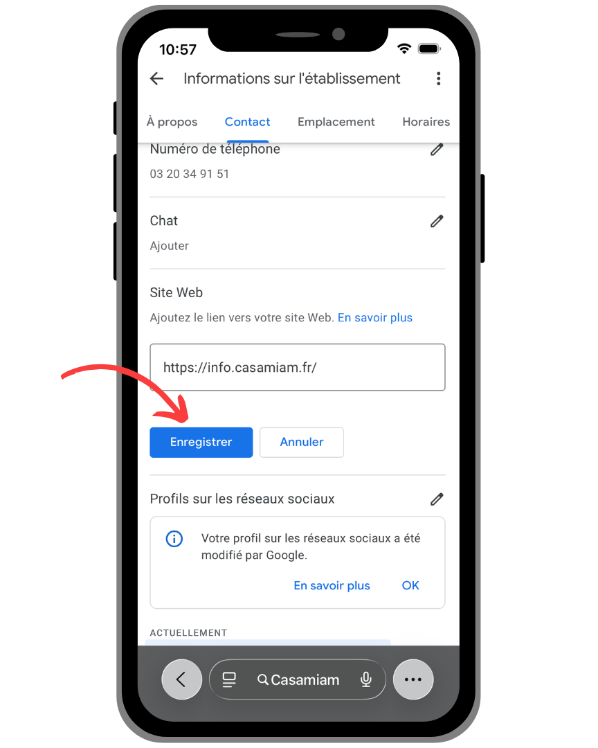 J'enregistre le changement sur Google My Business