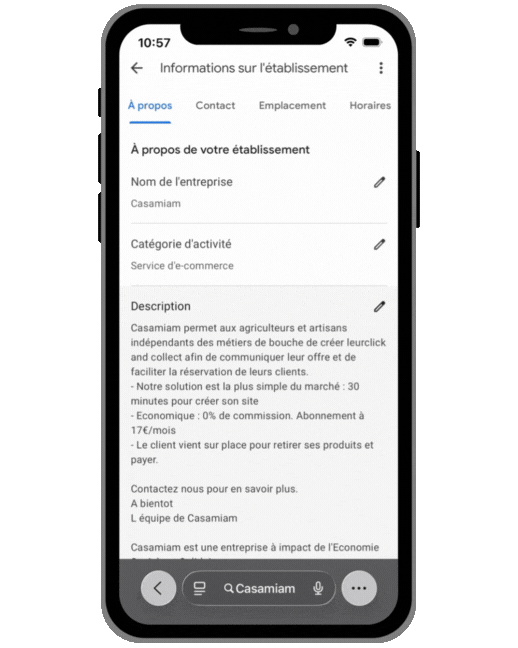 Je recherche "Site web" et je clique dessus sur ma fiche Google