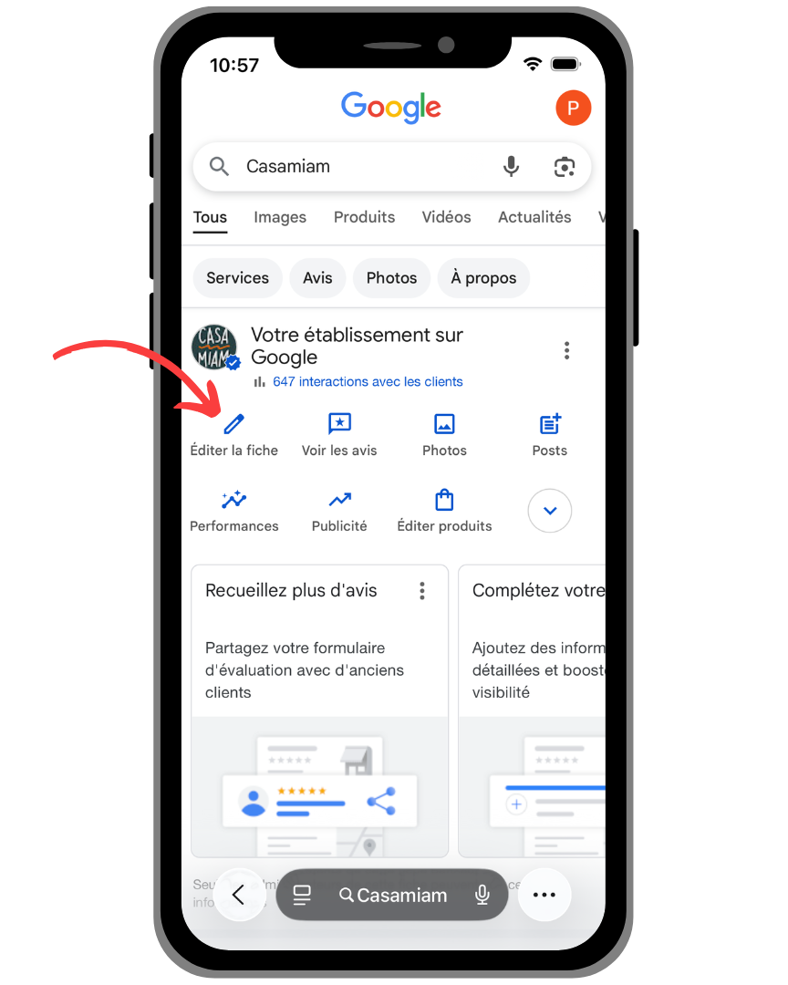 Je clique sur "Editer la fiche" dans GMB