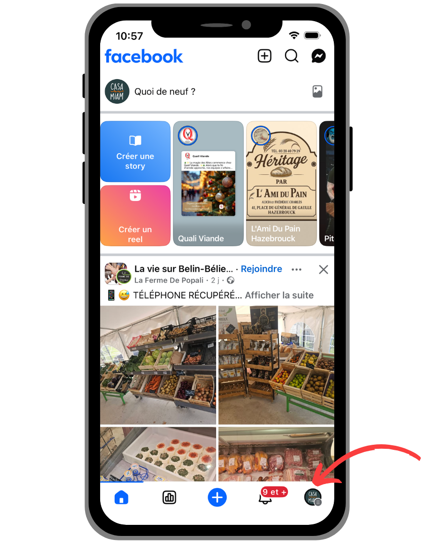 Je clique sur mon profil en bas à droite dans l'application Facebook