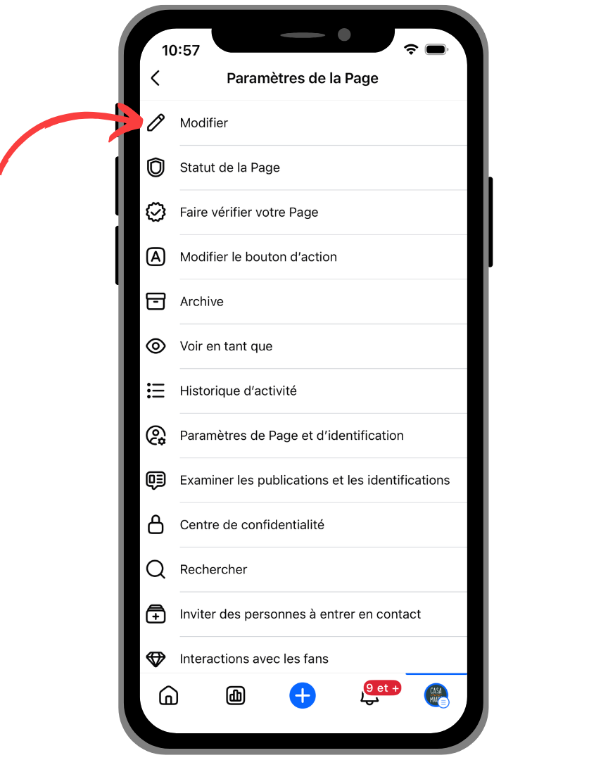 Je clique sur "Modifier" dans les paramètres Facebook
